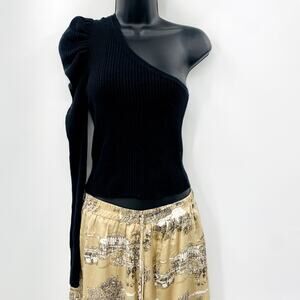 Follow the sun black ribbed one shoulder sweater